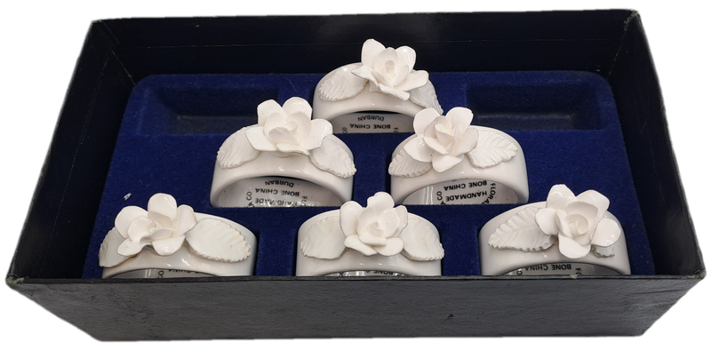 6 Handmade Floral Bone China Co.  Servette Rings Durban - Boxed