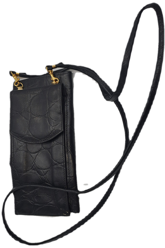 Pre-owned Ladies Genuine Leather Sling Cell Phone Purse  -Black-Made in RSA