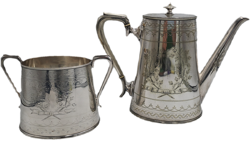 Large Antique Victorian Silver Plated Tea pot and Sugar Pot