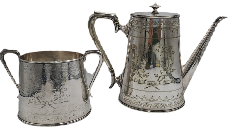 Large Antique Victorian Silver Plated Tea pot and Sugar Pot