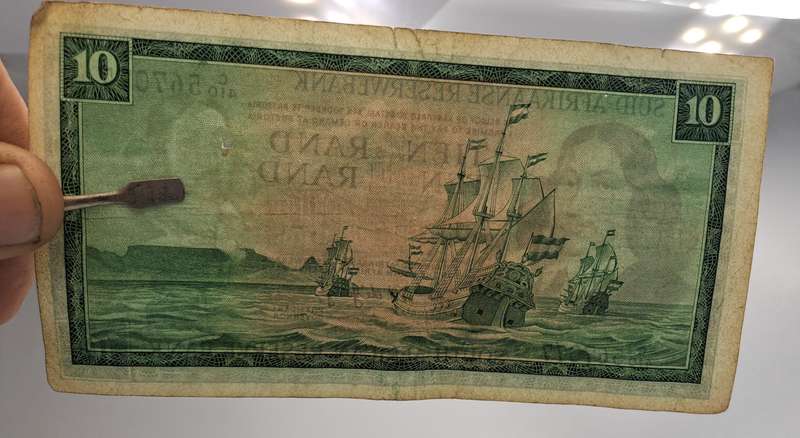 1975-1976 R10 Note -T.W. de Jongh, Watermark van Riebeeck-Afrikaans-English -C410 567077-Circulated