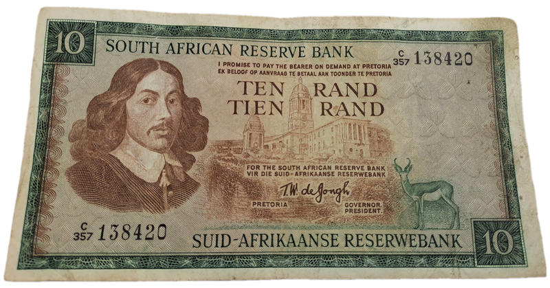 1975-1976 Ten Rand Note -T.W. de Jongh, Watermark van Riebeeck-English-Afrikaans -C/357 138420