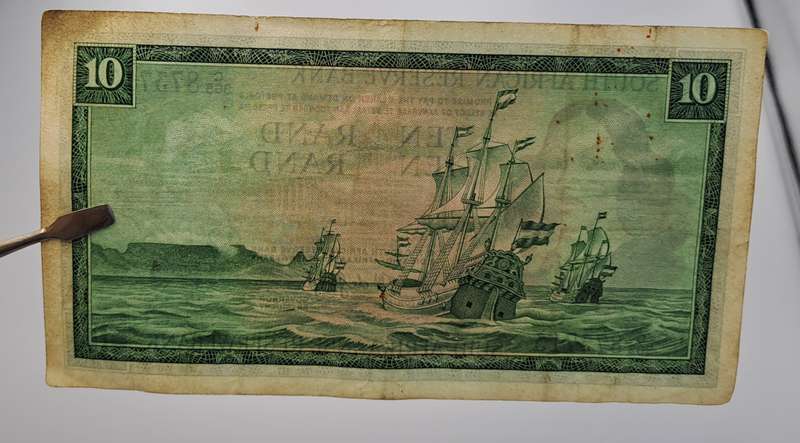1975-1976 Ten Rand Note -T.W. de Jongh, Watermark van Riebeeck-English-Afrikaans -C/365 873713