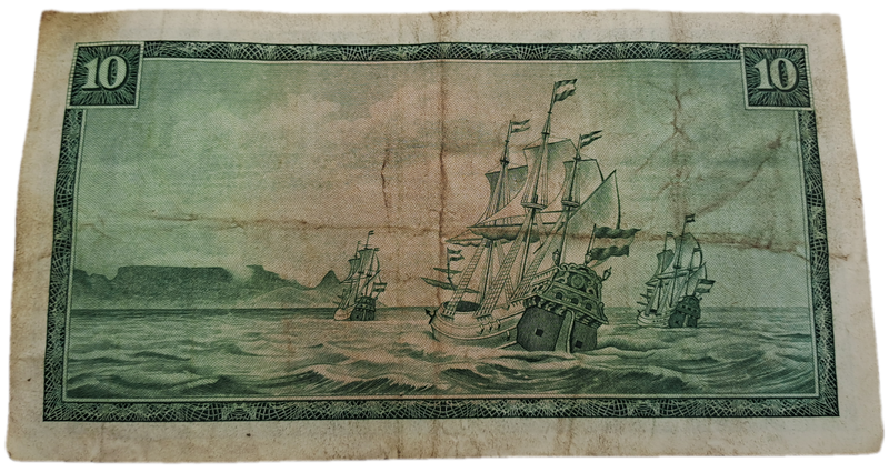 1975-1976 Ten Rand Note -T.W. de Jongh, Watermark van Riebeeck-Afrikaans-English -C/392 053944