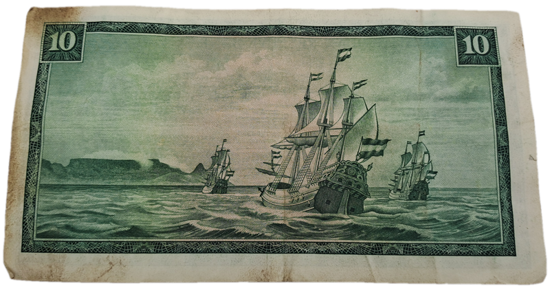 1975-1976 Ten Rand Note -T.W. de Jongh, Watermark van Riebeeck-English-Afrikaans -C/415 477333
