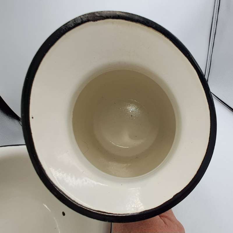 Large Vintage White enamel jug and matching Chamber Pot with flowers