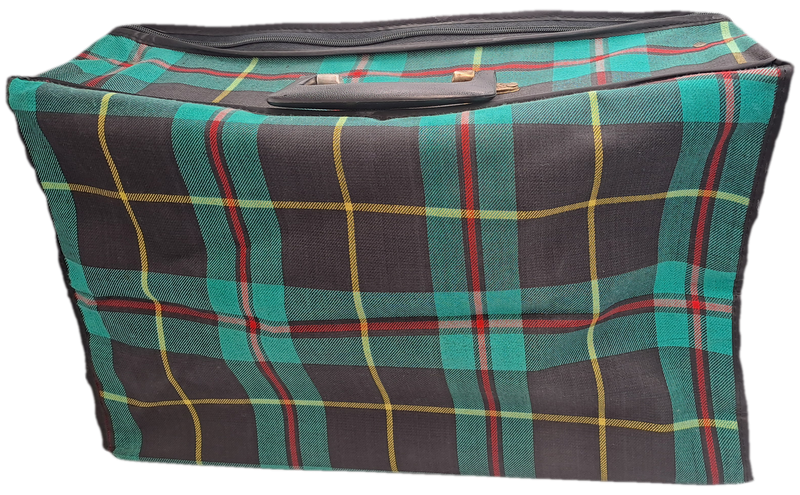 A Small Vintage Collapsible Travel Suitcase - Green Scottish Printed Fabric