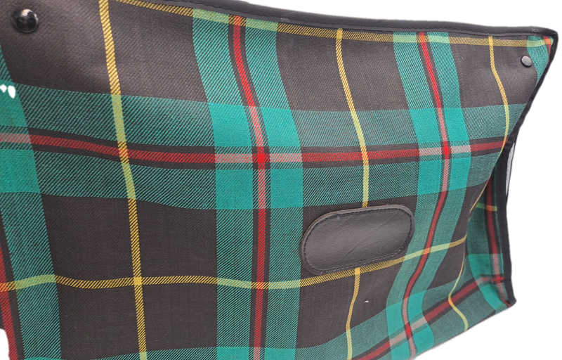 A Small Vintage Collapsible Travel Suitcase - Green Scottish Printed Fabric