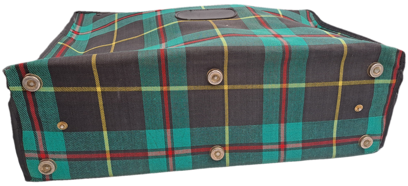 A Small Vintage Collapsible Travel Suitcase - Green Scottish Printed Fabric