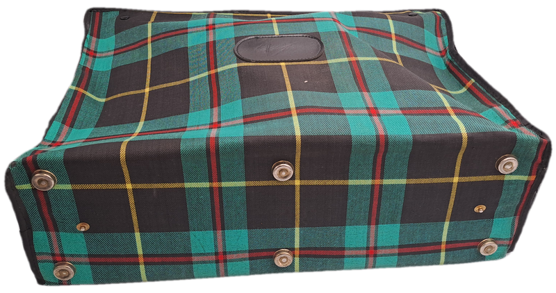 A Small Vintage Collapsible Travel Suitcase - Green Scottish Printed Fabric