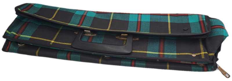 A Small Vintage Collapsible Travel Suitcase - Green Scottish Printed Fabric
