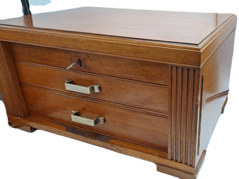 Large Antique /Vintage Empty Wood 3 Layer (2 draws) Canteen for Cutlery with Key -Hold 130+ pc