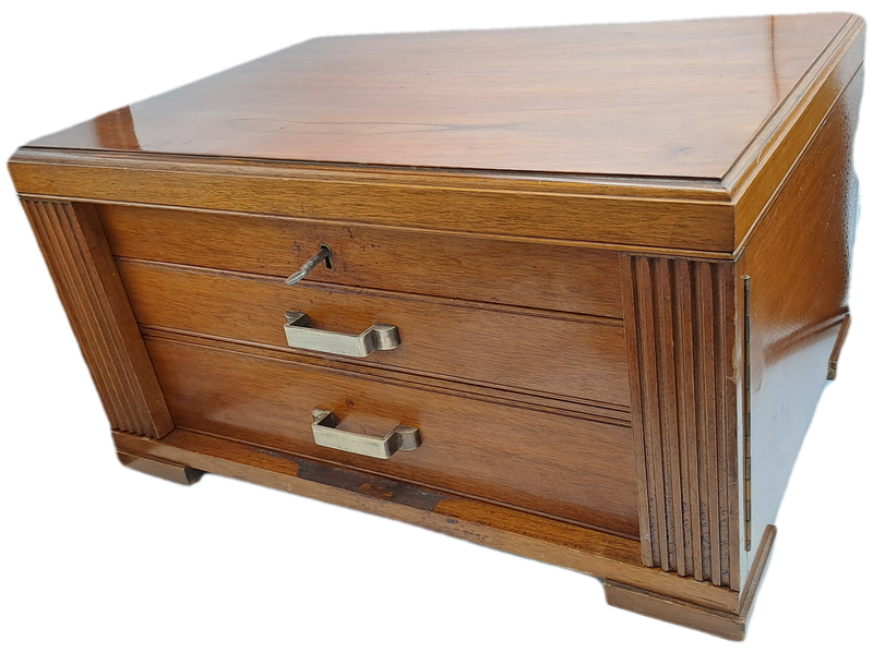 Large Antique /Vintage Empty Wood 3 Layer (2 draws) Canteen for Cutlery with Key -Hold 130+ pc