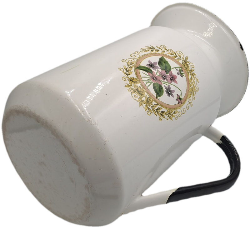 Large Vintage White enamel jug and matching Chamber Pot with flowers