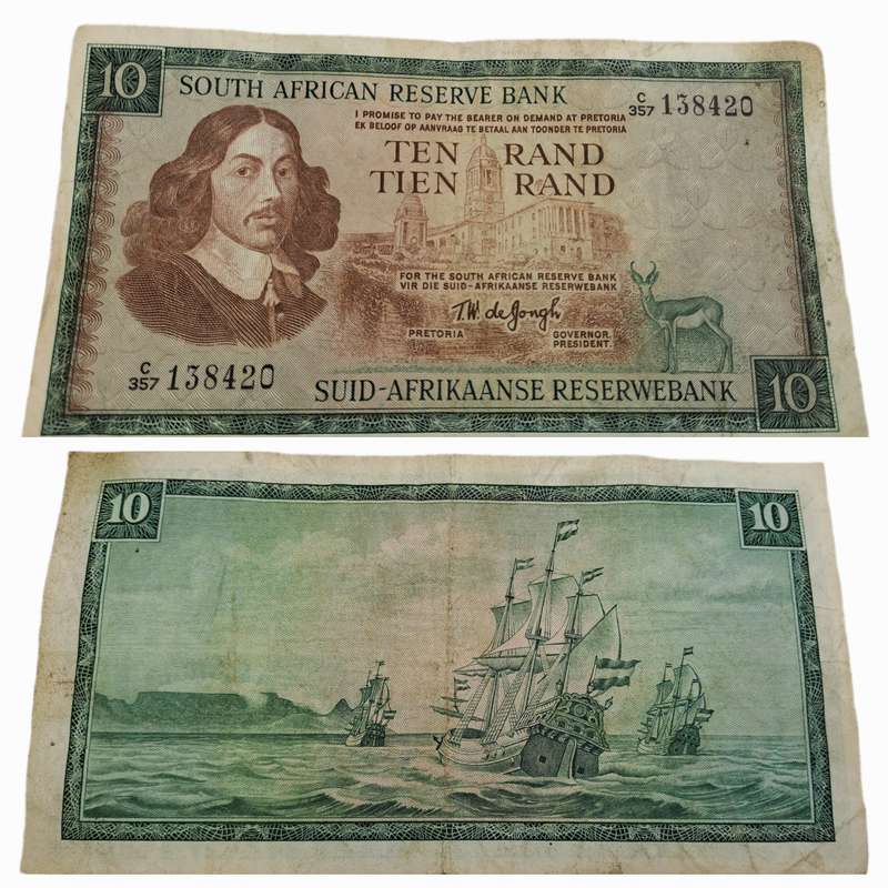1975-1976 Ten Rand Note -T.W. de Jongh, Watermark van Riebeeck-English-Afrikaans -C/357 138420