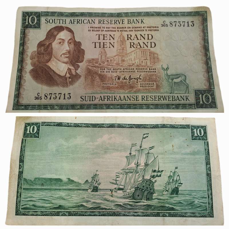 1975-1976 Ten Rand Note -T.W. de Jongh, Watermark van Riebeeck-English-Afrikaans -C/365 873713