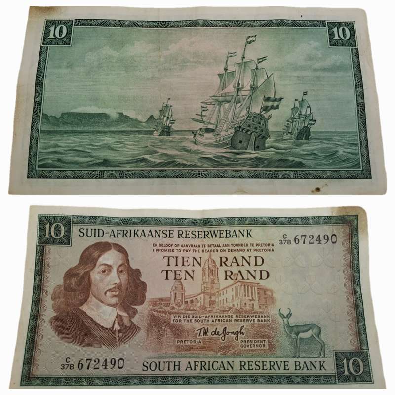 1975-1976 Ten Rand Note -T.W. de Jongh, Watermark van Riebeeck-Afrikaans-English -C/378 672490