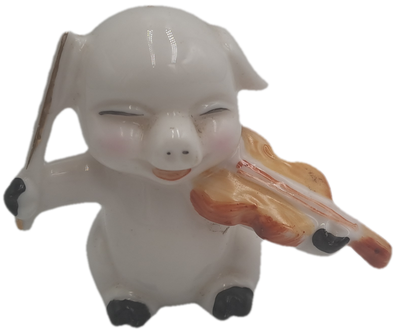 5 Vintage Japanese Elweco Pig Musician Figurines 7cm tall