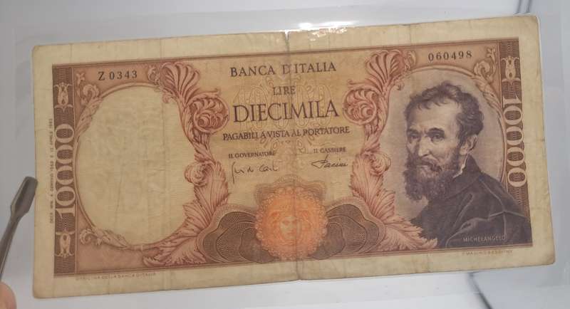 1968 Italy 10 000 Lire Michelangelo Bank Note -Circulated