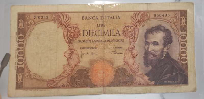 1968 Italy 10 000 Lire Michelangelo Bank Note -Circulated