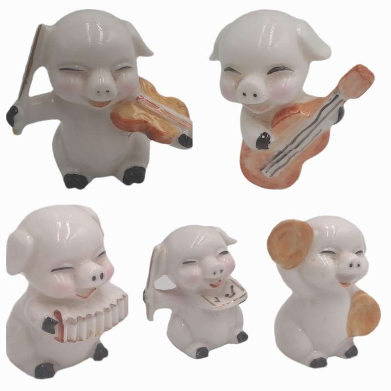 5 Vintage Japanese Elweco Pig Musician Figurines 7cm tall