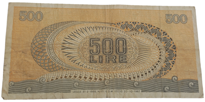 20 Oct 1967- Italy 500 Lire Bank Note -Circulated