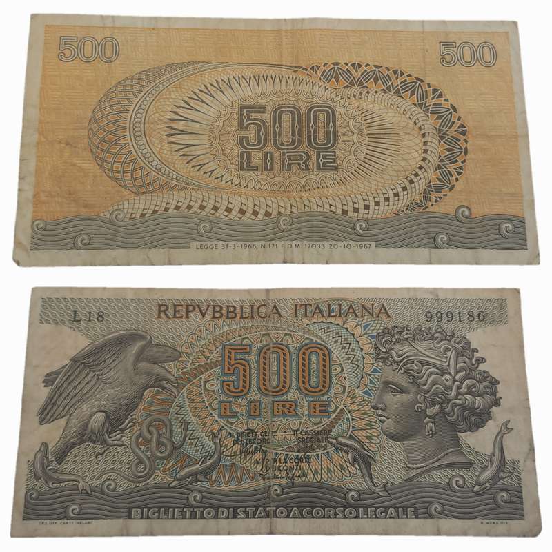 20 Oct 1967- Italy 500 Lire Bank Note -Circulated