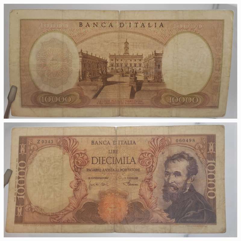 1968 Italy 10 000 Lire Michelangelo Bank Note -Circulated