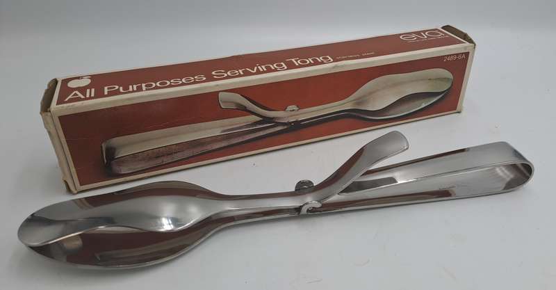Vintage EVA Stainless Steel All Purposes Serving Tong-Boxed -Made in Hong Kong