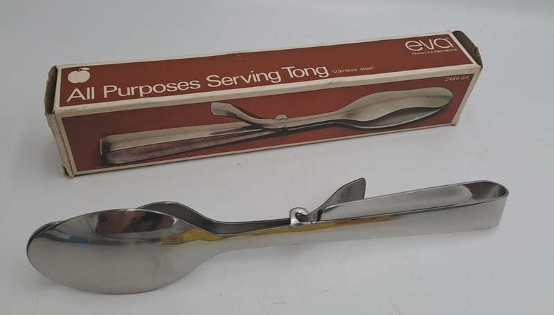 Vintage EVA Stainless Steel All Purposes Serving Tong-Boxed -Made in Hong Kong
