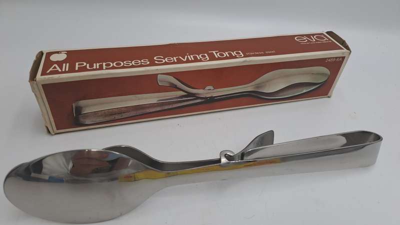 Vintage EVA Stainless Steel All Purposes Serving Tong-Boxed -Made in Hong Kong