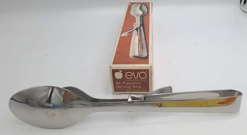 Vintage EVA Stainless Steel All Purposes Serving Tong-Boxed -Made in Hong Kong