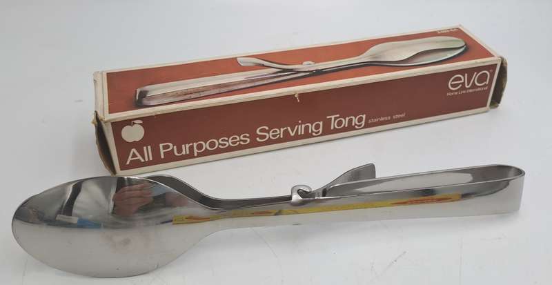 Vintage EVA Stainless Steel All Purposes Serving Tong-Boxed -Made in Hong Kong