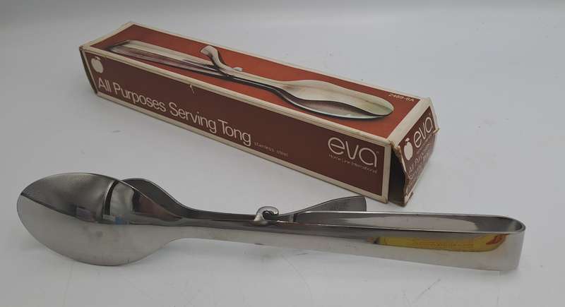 Vintage EVA Stainless Steel All Purposes Serving Tong-Boxed -Made in Hong Kong