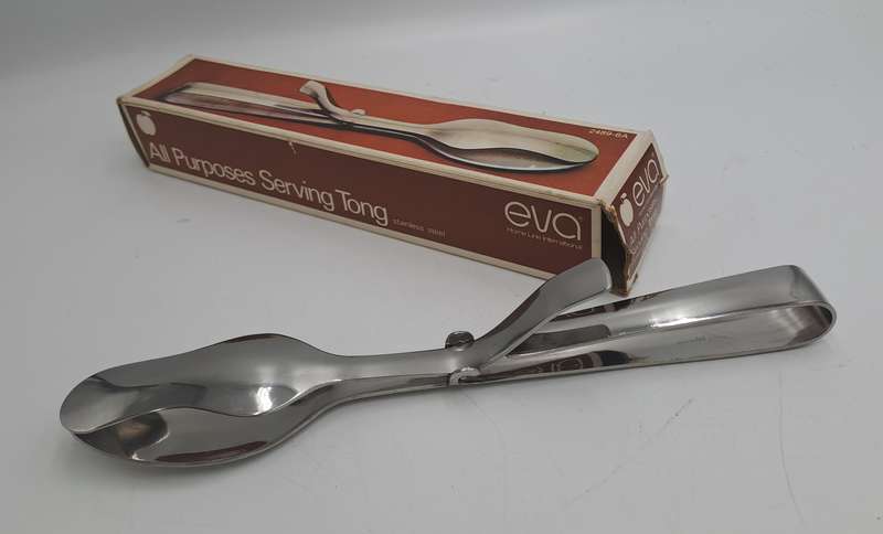 Vintage EVA Stainless Steel All Purposes Serving Tong-Boxed -Made in Hong Kong