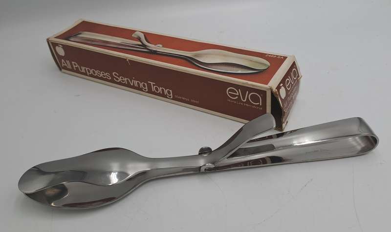 Vintage EVA Stainless Steel All Purposes Serving Tong-Boxed -Made in Hong Kong
