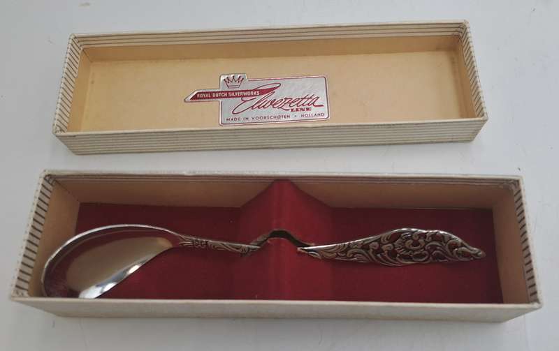 Vintage Elwezetta Royal Dutch Silverworks EPNS condiment spoon-Boxed-Holland