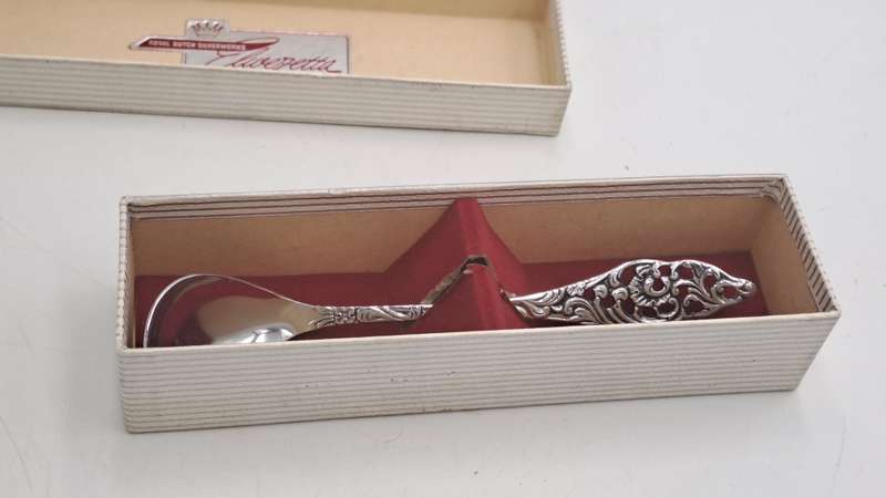 Vintage Elwezetta Royal Dutch Silverworks EPNS condiment spoon-Boxed-Holland