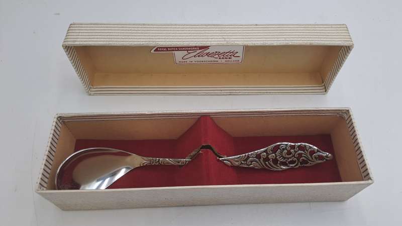 Vintage Elwezetta Royal Dutch Silverworks EPNS condiment spoon-Boxed-Holland