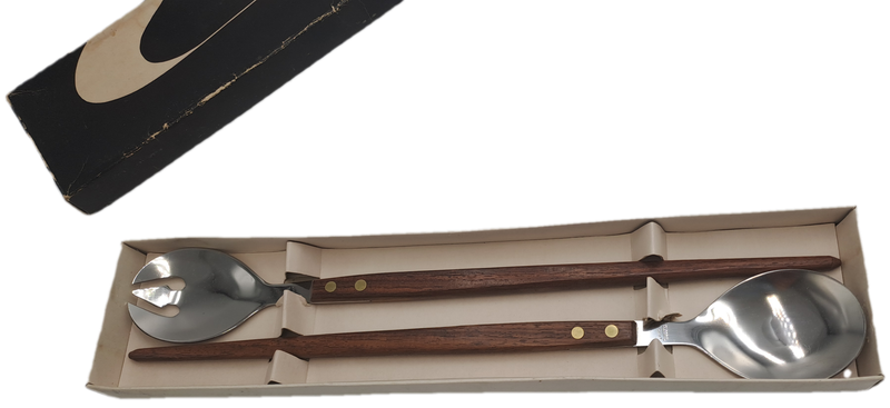 Vintage Salad serving set with wooden Handles -Boxed