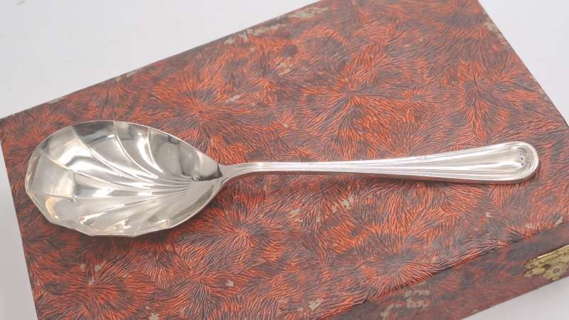 7pc Antique "Sipelia"Rustless Silver Plated Desert Spoon set - Sheffield England-Boxed