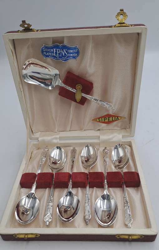 Vintage SIPELIA E.P.N.S Silver Plated Finest Finish APOSTEL Spoon set- Boxed-Sheffield England