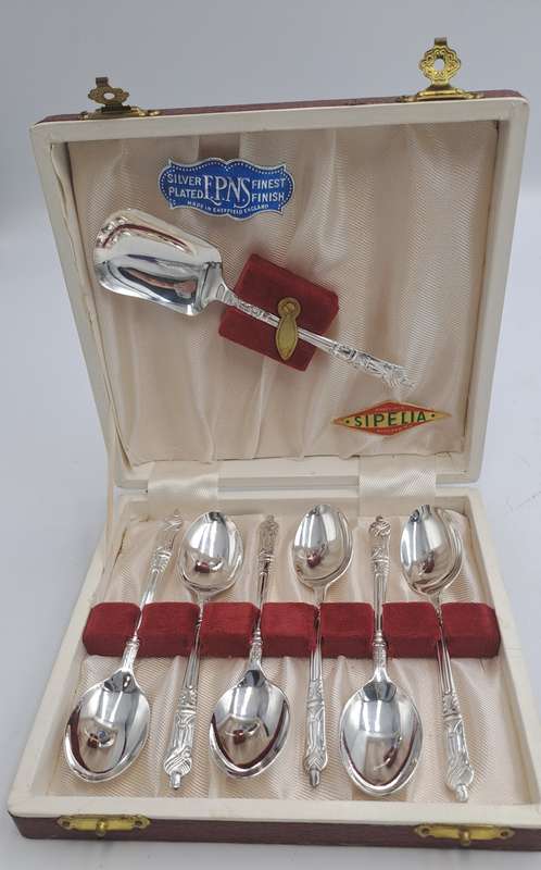 Vintage SIPELIA E.P.N.S Silver Plated Finest Finish APOSTEL Spoon set- Boxed-Sheffield England