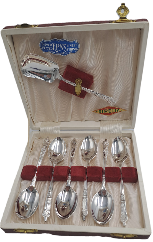 Vintage SIPELIA E.P.N.S Silver Plated Finest Finish APOSTEL Spoon set- Boxed-Sheffield England