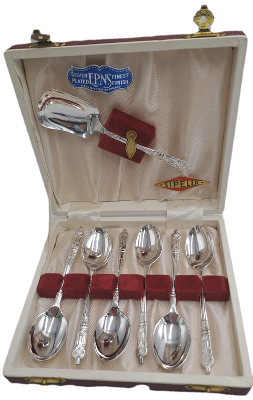 Vintage SIPELIA E.P.N.S Silver Plated Finest Finish APOSTEL Spoon set- Boxed-Sheffield England