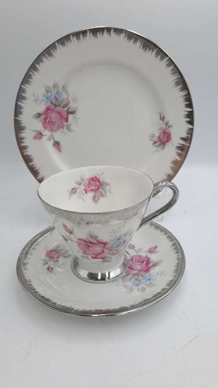 Beautiful 24pc Porcelain Floral Rose Pattern Teaset-Teapot,Cakeplate,Ceamer,Sugar bowl -6 Trio's