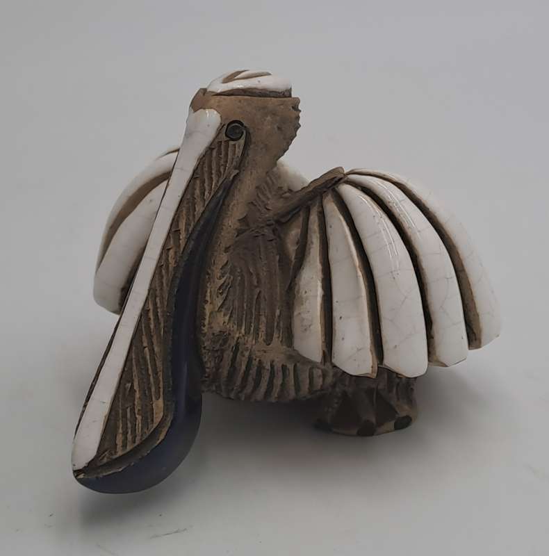 2 Vintage Artesania Rinconada Collectable Smiling Whale and Pelican Ceramic Figurines -Uruguay