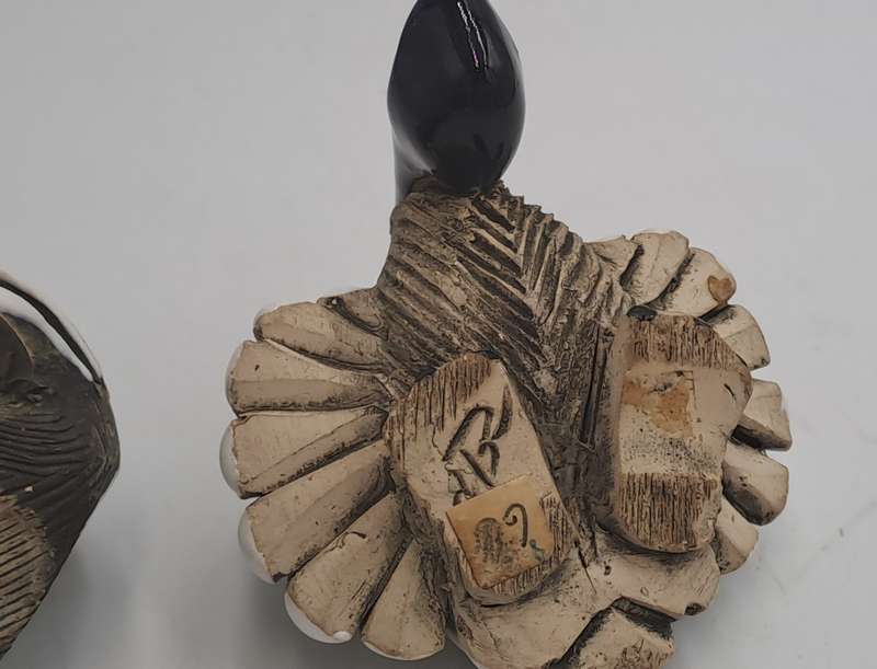 2 Vintage Artesania Rinconada Collectable Smiling Whale and Pelican Ceramic Figurines -Uruguay