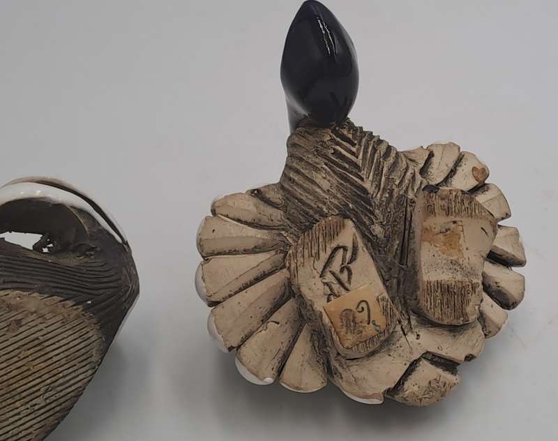 2 Vintage Artesania Rinconada Collectable Smiling Whale and Pelican Ceramic Figurines -Uruguay