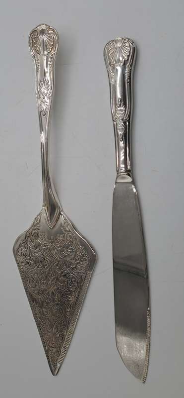 Silver Plated Cake Knife and Server set -Kings Pattern- Boxed